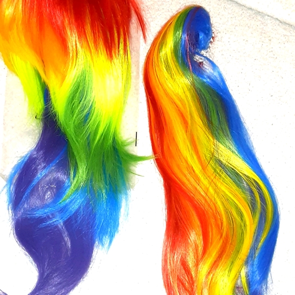 Rainbow Unicorn Pony Halloween Pride Fantasy Cosplay Wig Costume Feather Wings - Picture 3 of 7